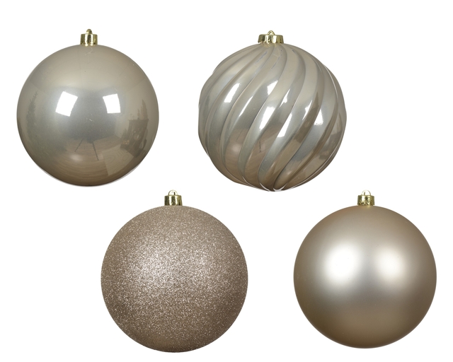 kerstballen, champagnekleurig, glanzend, geribbeld, glitter