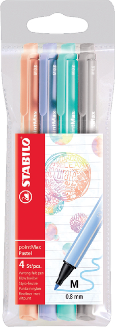 Viltstift STABILO pointmax 488 etui à 4 kleuren