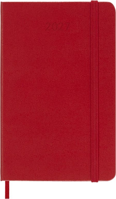 notebook, red, elastic closure, hardcover, date 2027