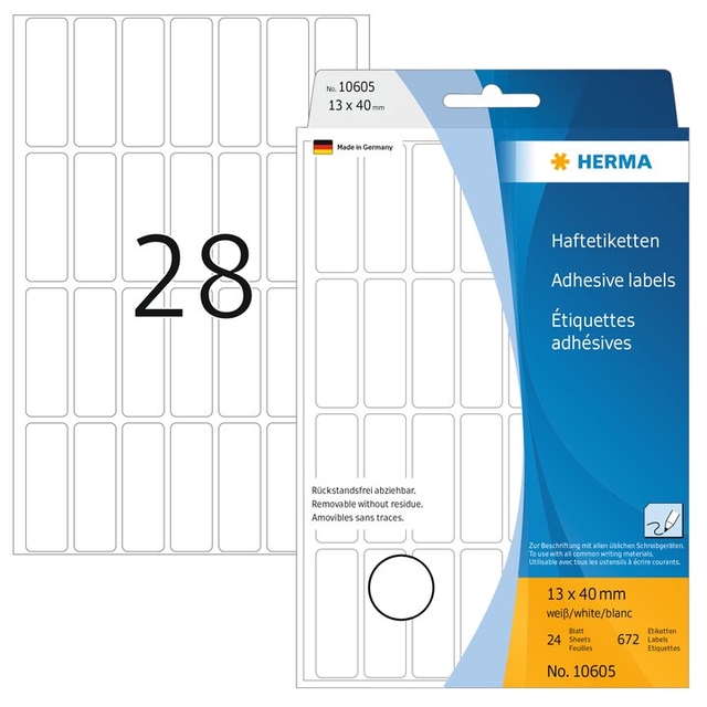 etiketstickers, adhesive labels, 13x40 mm, wit, kantoorartikel