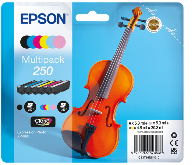 viool, instrument, verpakking, inktcartridges, kleurige stippen