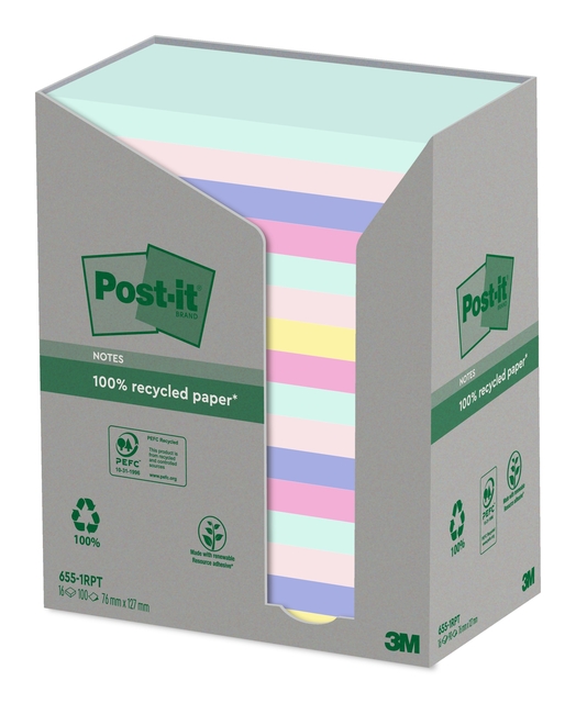 Memoblok 3M Post-it 655 76x127mm recycled rainbow pastel
