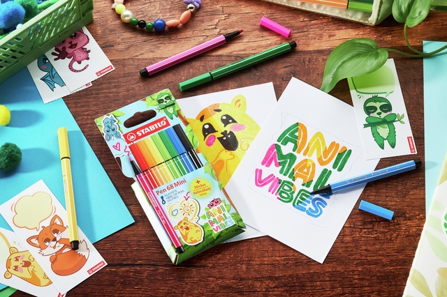Viltstift STABILO Pen 68 Animal Vibes mini medium assorti 8 stuks