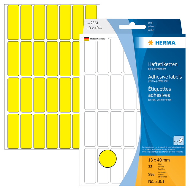 Etiket HERMA 2361 13x40mm geel 896 stuks