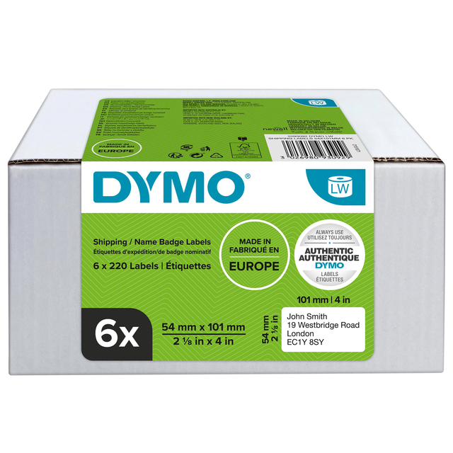 Etiket Dymo LabelWriter naamkaart 54x101mm 6 rollen á 220 stuks wit