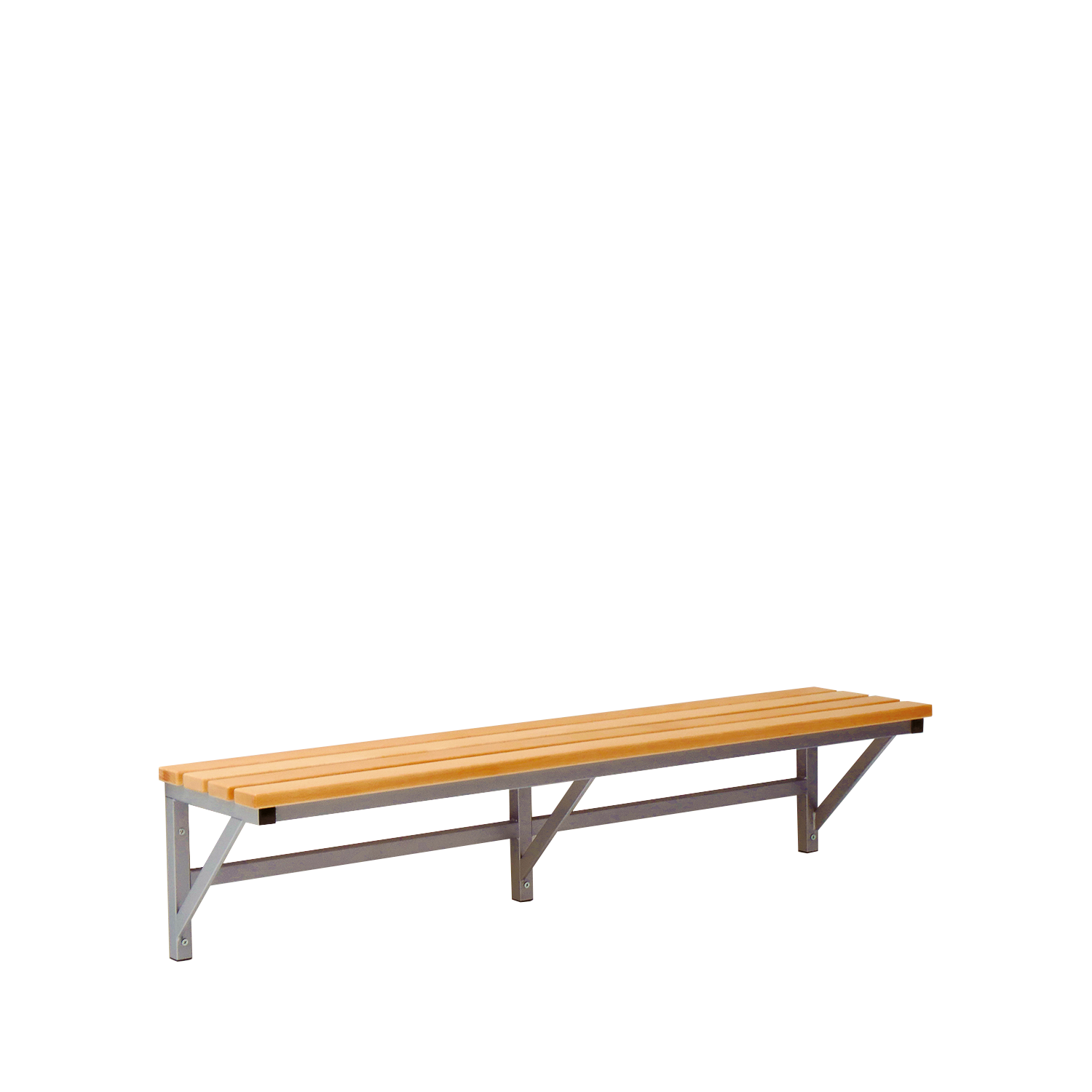 Kleedkamerbank aan de muur met massief houten zitlatten