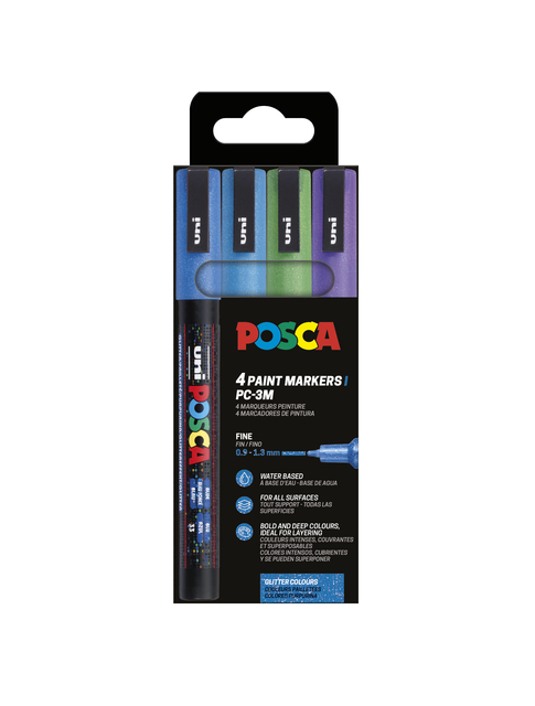 verfmarkers, waterbased, fijne punt, 4 kleuren, posca