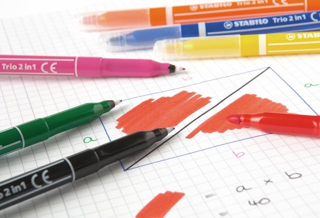 markers, felt-tip pens, colored ink, orange swatches, grid paper