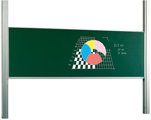 Enkelvlaks schoolbord op kolommen, krijt groen - 120x250 cm