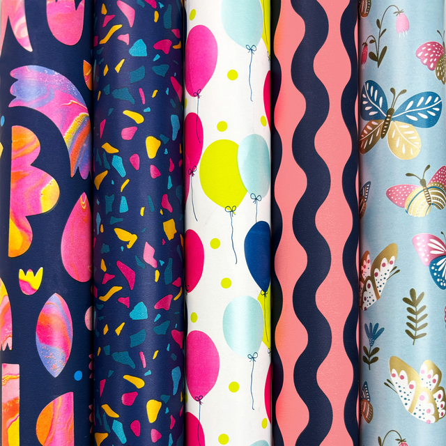 papieren wikkels, ballonpatroon, confetti-prints, vlaggenkleur, geometrisch patroon
