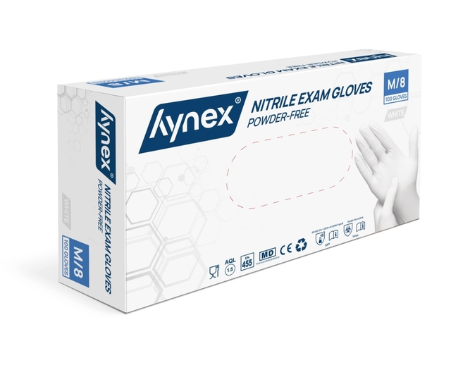 nitrile gloves, poedervrij, wit, doos, examenhandschoenen