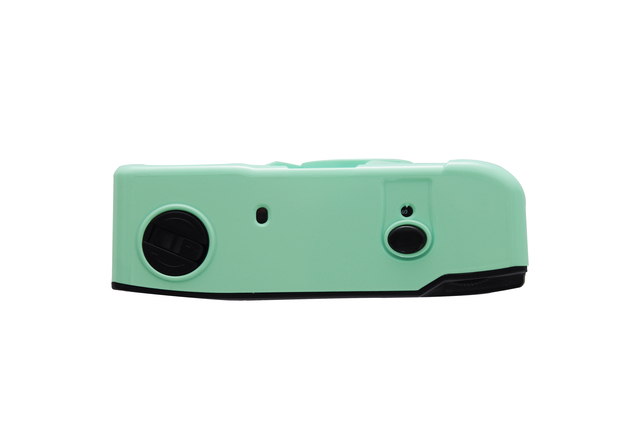mint-green, camera, front-view, lens, body