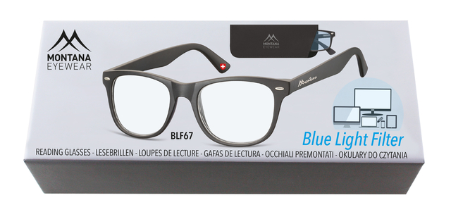 Leesbril Montana blue light filter +3.00 dpt zwart