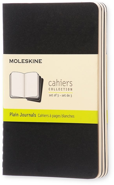Schrift Moleskine 90x140mm blanco 240 pagina's 70gr zwart set à 3 stuks