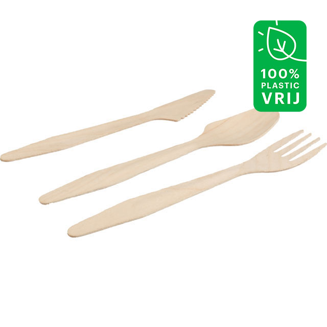 Depa Biodore houten mes- vork- lepel 185mm 30x150 st.