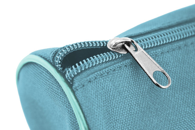 tasje, rits, turquoise, canvas, opbergzak