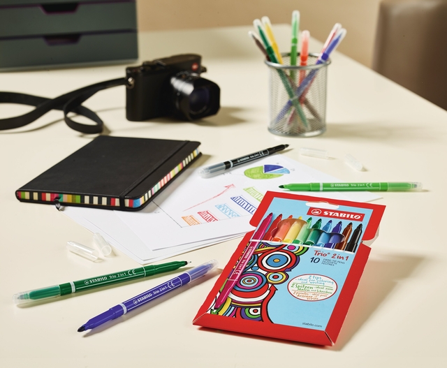 markers, kleurpotloden, kleurpotlieren?, notebook, camera