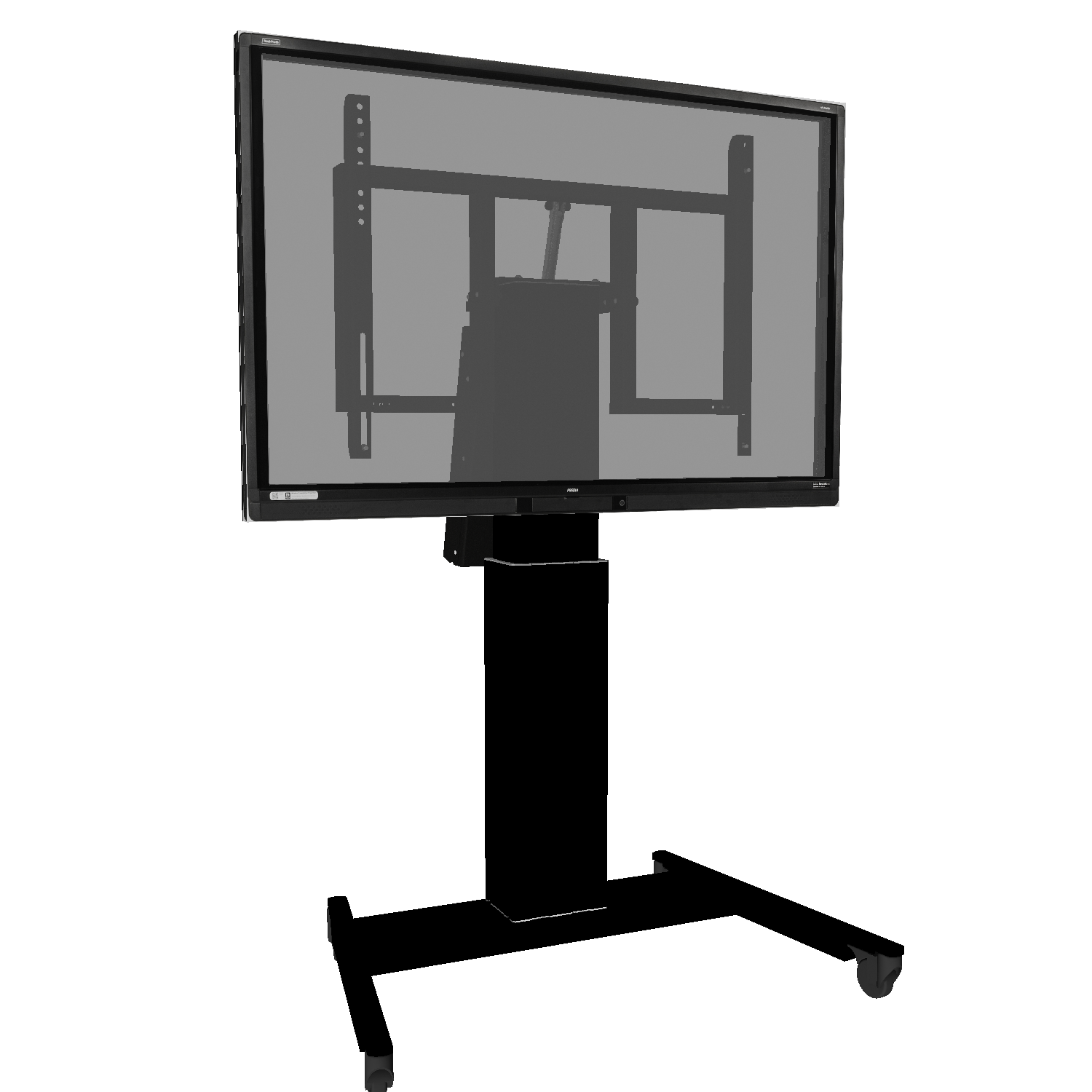 Elektrisch in hoogte verstelbare en kantelbare tv-trolley, verrijdbare monitorstandaard, 50 cm slag