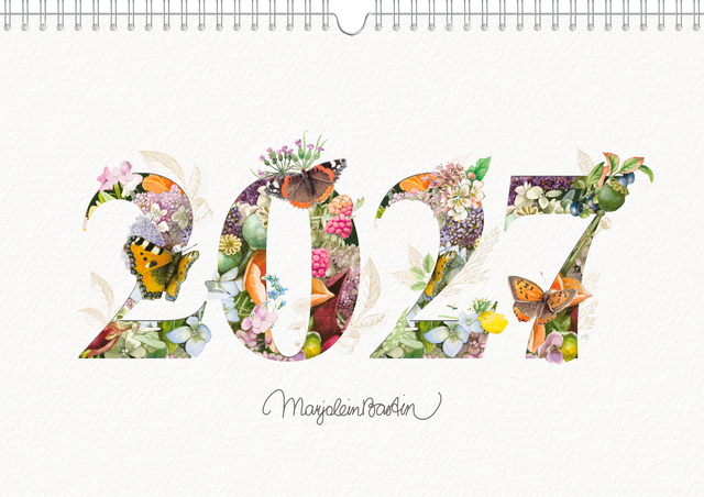 2024, wandkalender, bloemen patroon, vlinders, kleurrijke motieven