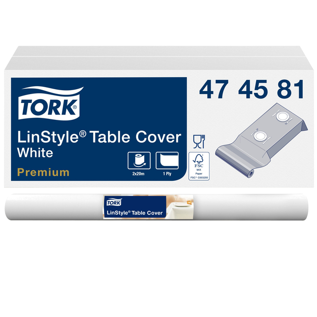 Tafellaken Tork LinStyle®  1 laags duurzaam 20mtr x 120cm wit 474581