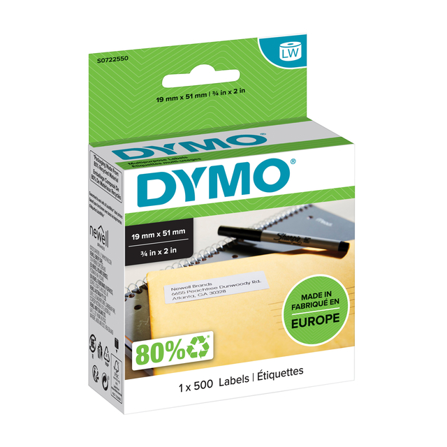 Etiket Dymo 11355 labelwriter 19x51mm verwijderbaar 500stuks
