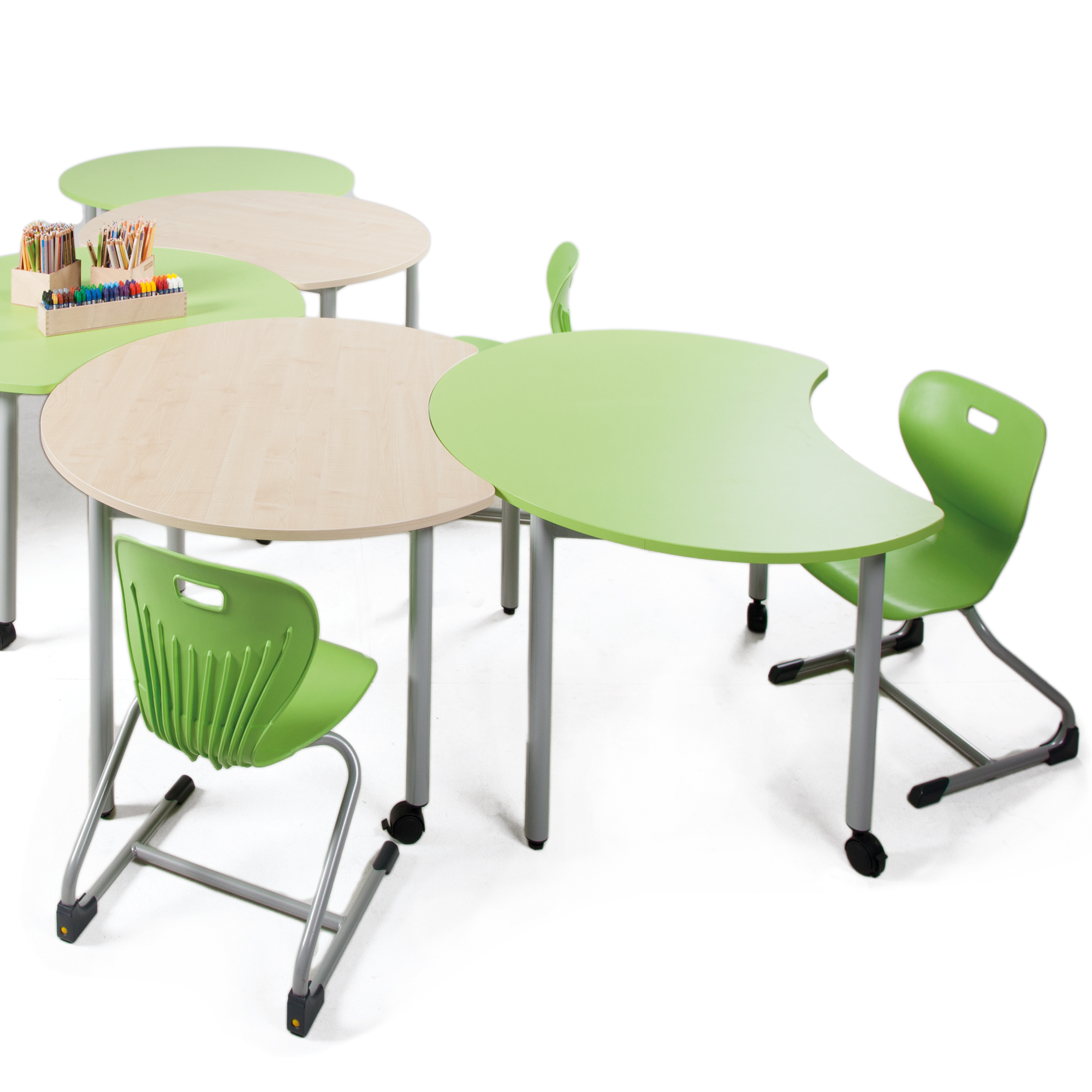 PAC-tafel met body-uitsparing, mobiele schooltafel met PowerSurf massief kernblad