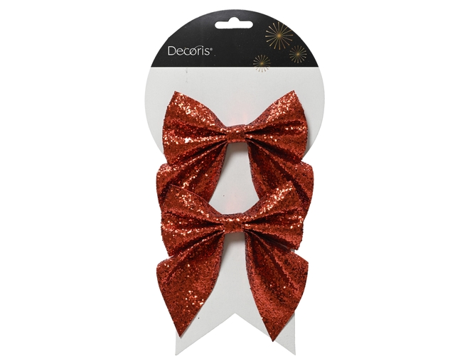 kerststrikken, rode glitter, decoratiestrik, twee stuks