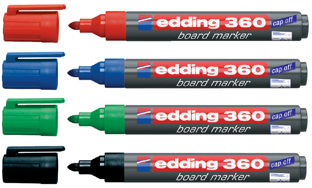 Viltstift edding 360 whiteboard rond 1.5-3mm assorti blister à 4 stuks