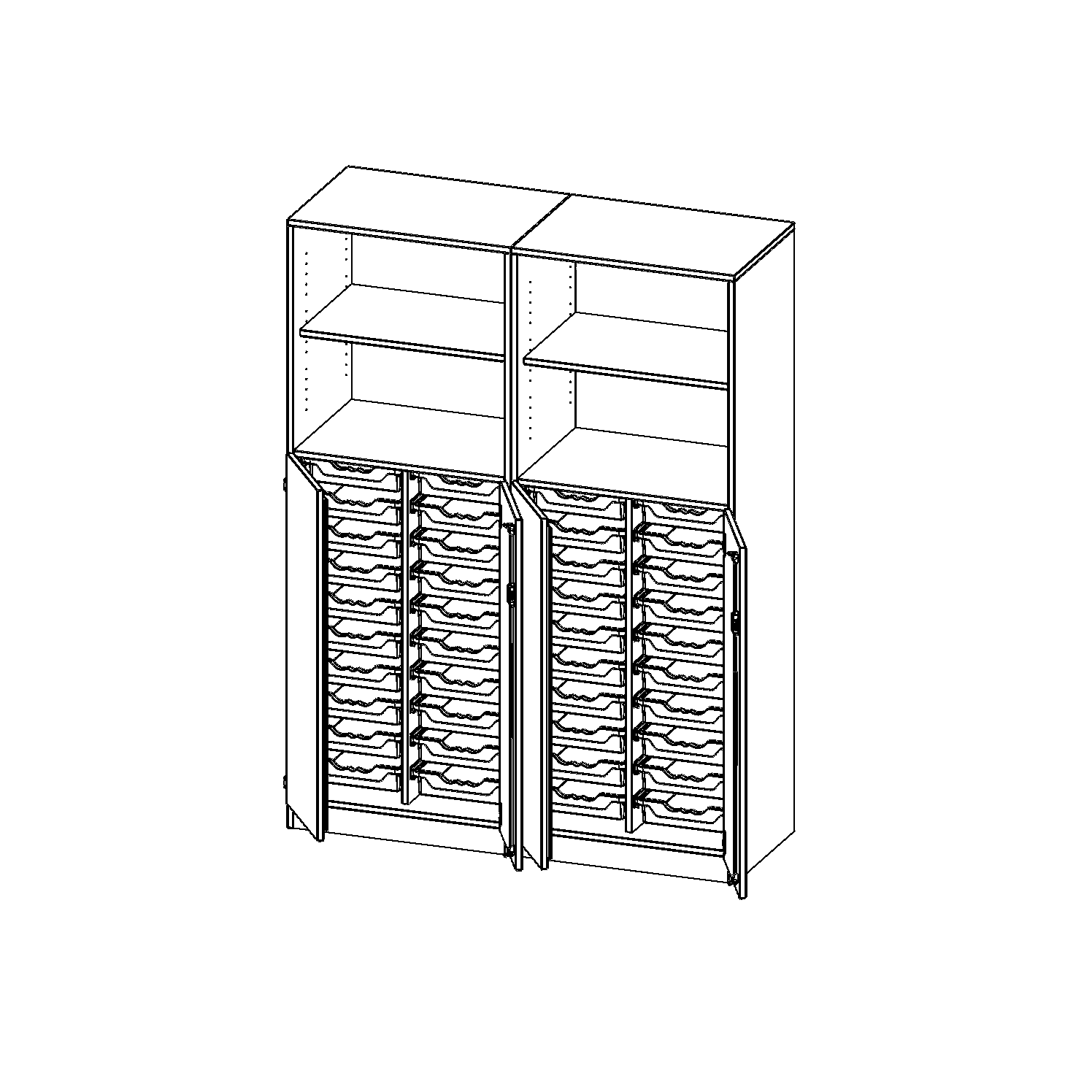 ErgoTray kast, tweedelig, vier rijen, 5 ordnerhoogtes - evo180 serie