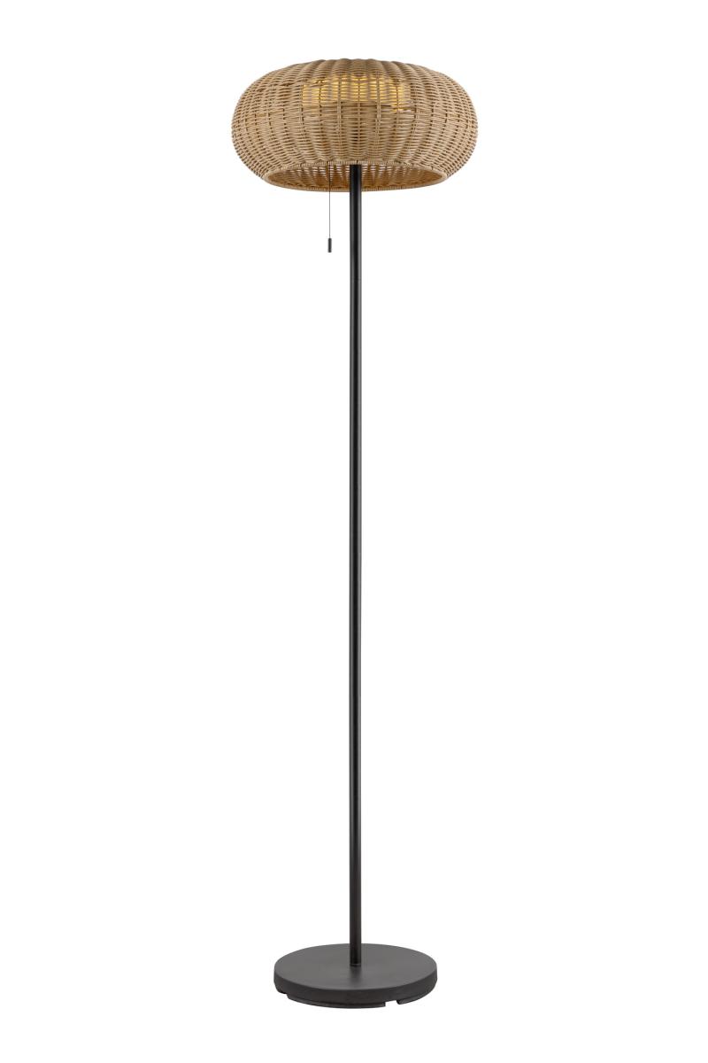 vloerlamp, rattan, kap, zichtbaar trekkoord, neutraal