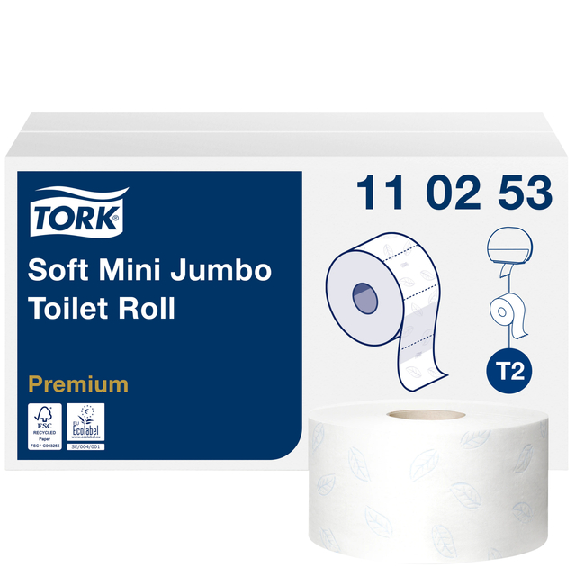 Toiletpapier Tork Mini Jumbo T2 premium 2-laags 170mtr wit 110253