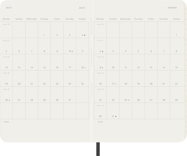 notitieboek, planner, kalender, twee pagina’s spread, minimalistisch