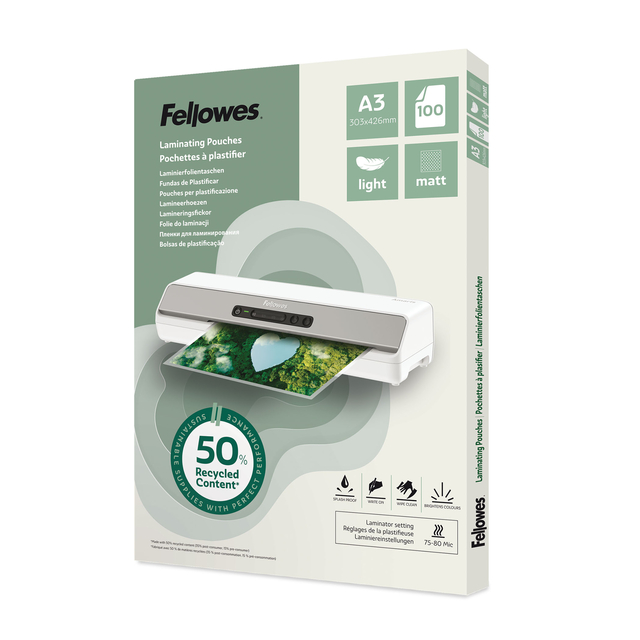 Lamineerhoes Fellowes A3 2x75micron recycled mat 100stuks