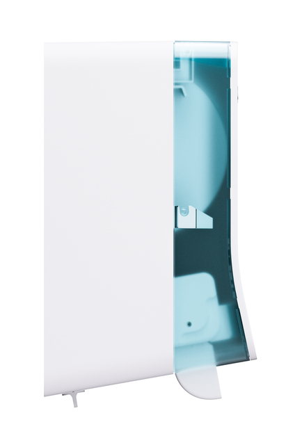 air curtain, cabinet, white panel, blue interior, side view