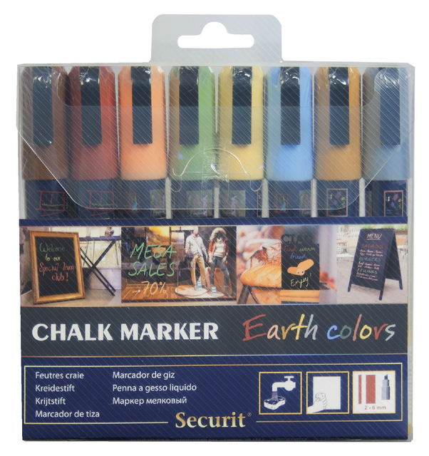 Krijtstift Securit SMA-510 schuin 2-6mm Earth Colors blister à 8 stuks