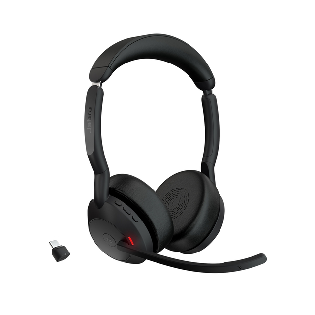 koptelefoon, over-ear, draadloos, microfoonboom, usb-c dongle