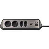 Brennenstuhl Estilo Corner, stekkerdoos met USB poorten, 4 sockets, 2m, zwart