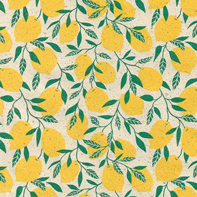 citroen, pattern, lemons, leaves, fabric