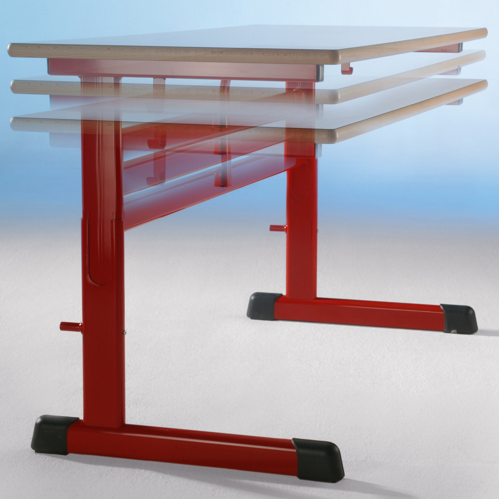 2-zits studententafel, model TH, in hoogte verstelbaar, melamine werkblad met ABS rand, afgeronde hoeken
