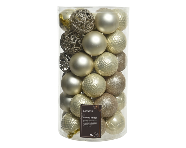 kerstballen, goudkleurig, zilverkleurig, glanzend en glitter, mix van patronen