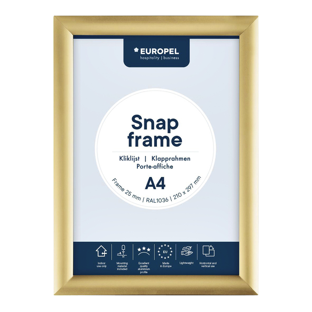 snap frame, A4, gold frame, aluminum, inner poster size 210x297 mm