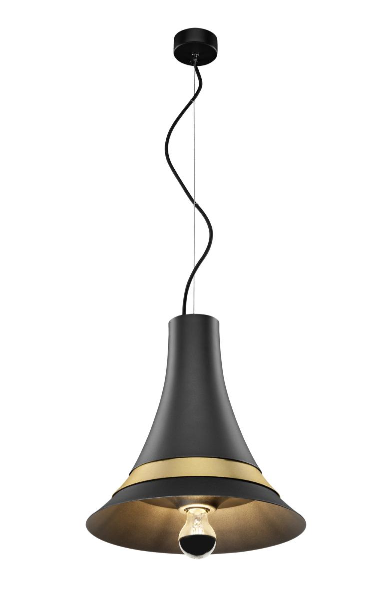 pendant, hanging light, black shade, brass band, E27 bulb