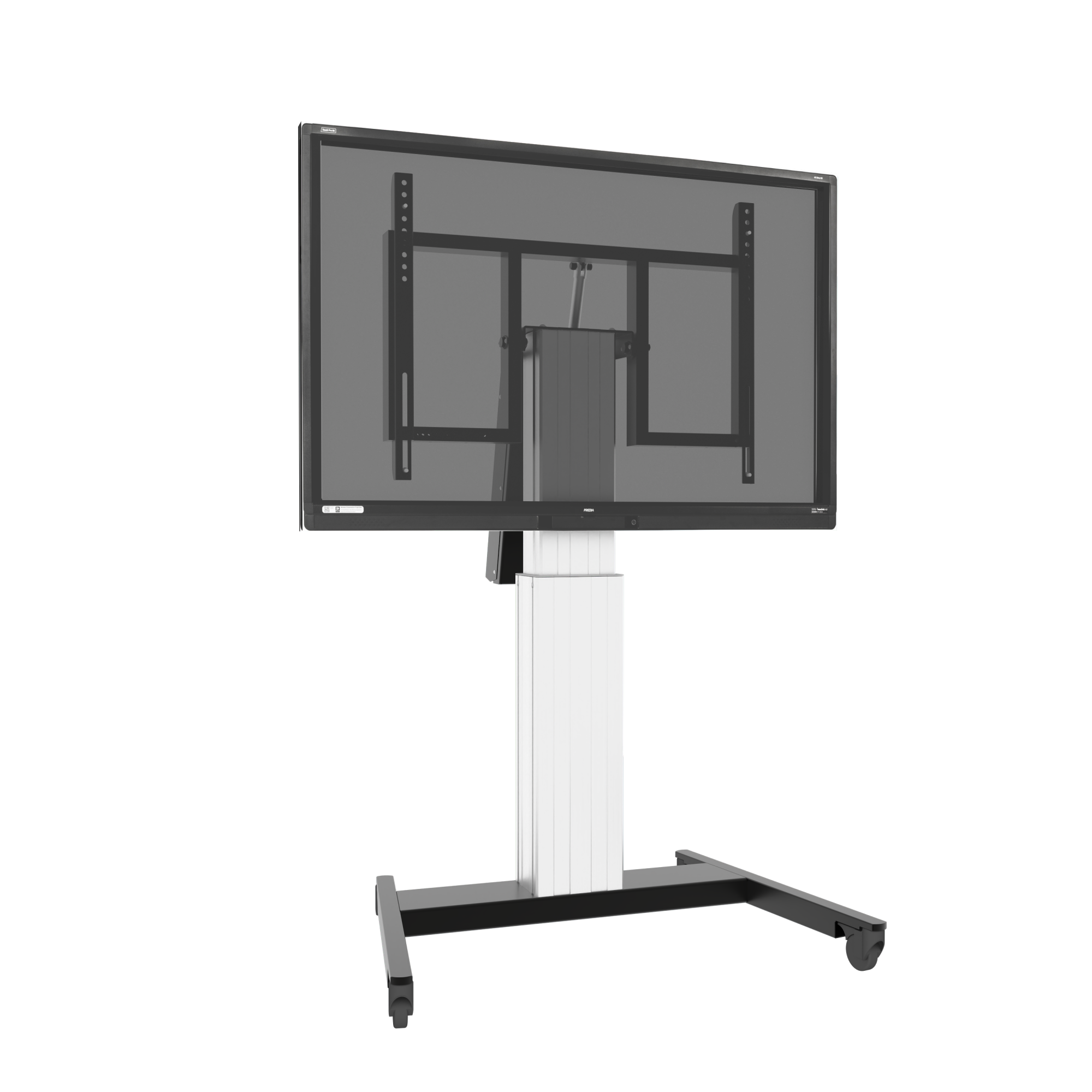 Elektrisch in hoogte verstelbare en kantelbare tv-trolley, verrijdbare monitorstandaard, 50 cm slag