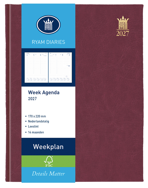 weekplanner, weekagenda, 2027, A4-formaat, FSC papier