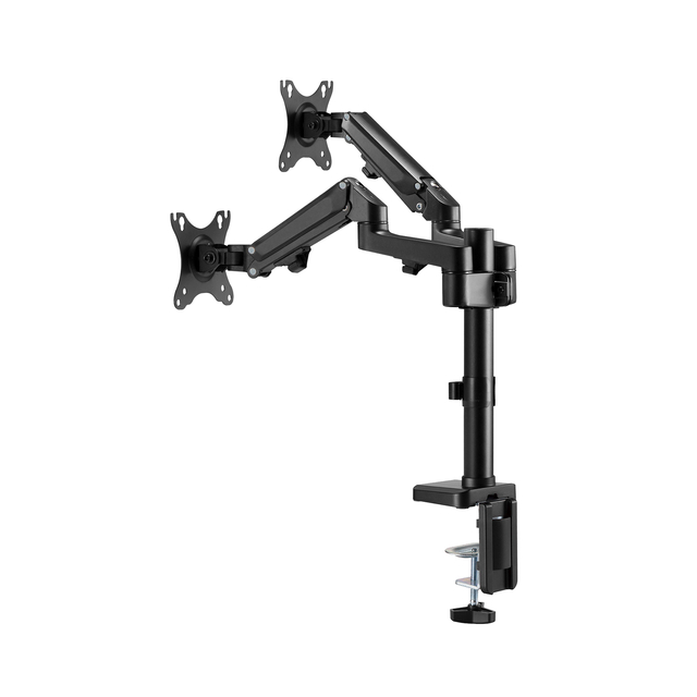 monitor arm, dual monitor, adjustable arm, gas spring, desktop mounting