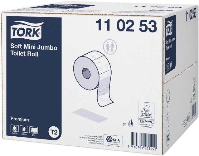 Tork Jumbo Toiletpapier Soft Mini T2 Wit 2lgs doos12x170mtr