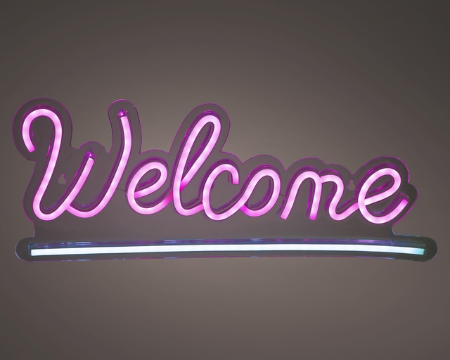 neon, sign, welcom, neon sign, pink light