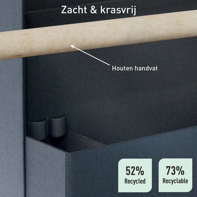 houten handvat, rolmaat, koffer accessoire, kunststof stof, recyclebaar