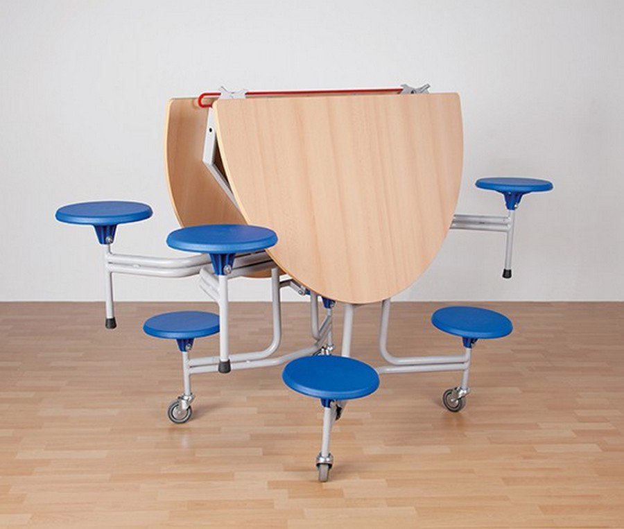 Ronde klaptafel Spaceflex 2.0 8-zits met volkern tafelblad en gekleurd frame 74 cm hoog