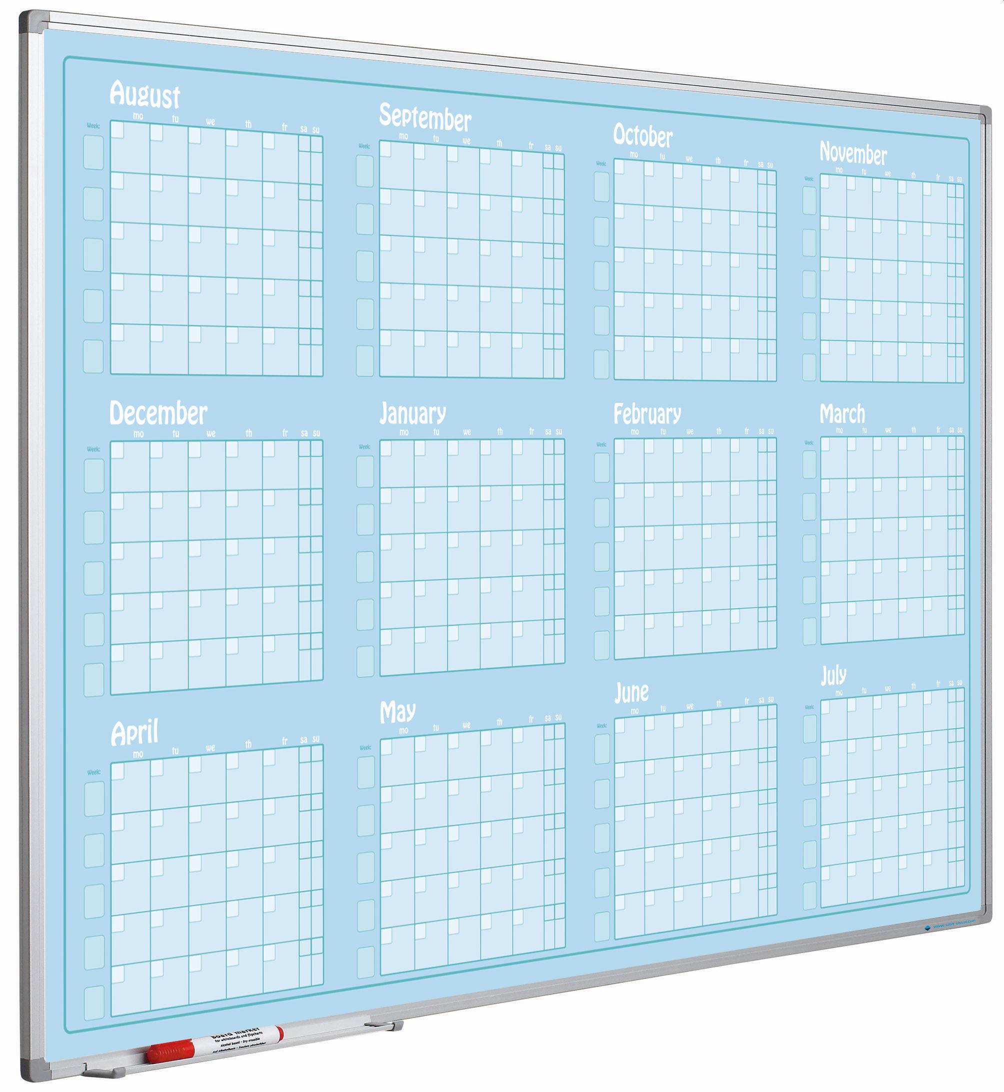 Jaarplanner blauw, Softline profiel, Aug- Jul, GB - 90x120 cm